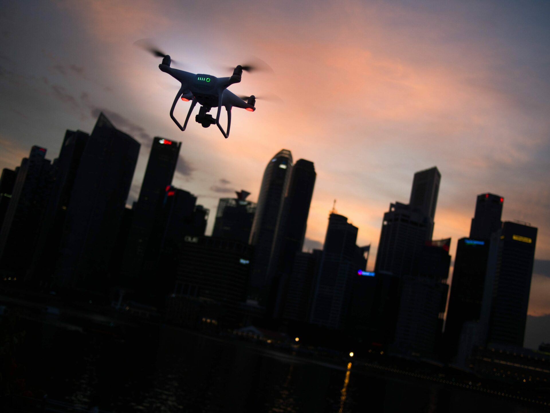 Dron Flying above buildings