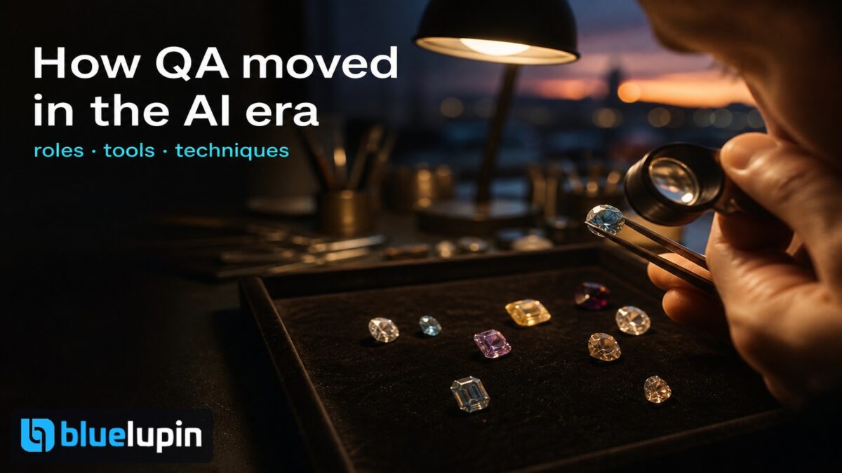 Jeweler loupe inspecting gems, metaphor for QA inspecting plausible AI output