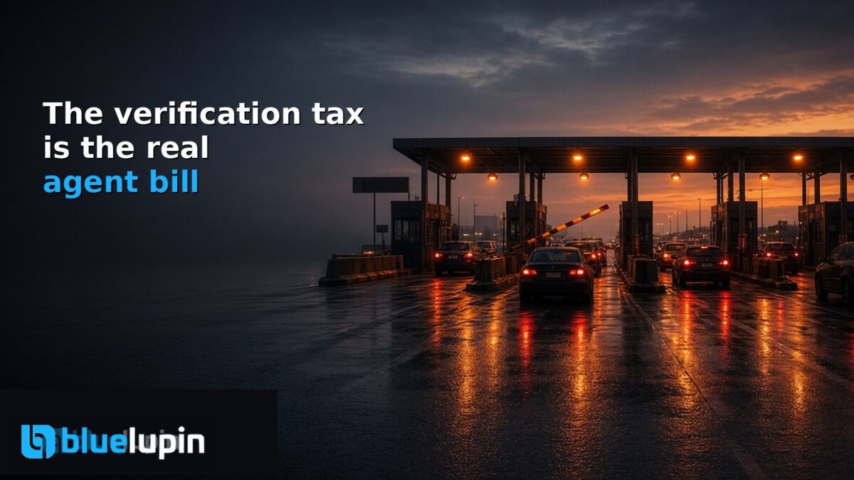 Toll plaza at dusk as a metaphor for the verification tax on agent work